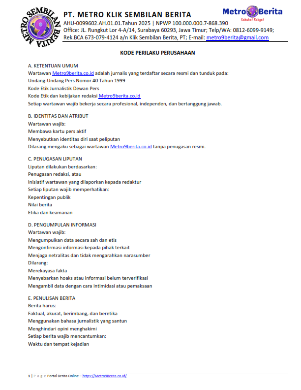 Kode Perilaku Perusahaan